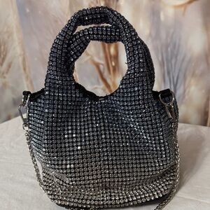 Elegant Blue and Silver Crystal-Embellished Women's Bag